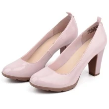 Women's Pumps Closed Round Toe Block Chunky High Heels 3 Inch Office Work Wedding Evening Shoes - 淺粉色 - 查看 5