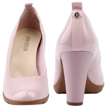 Women's Pumps Closed Round Toe Block Chunky High Heels 3 Inch Office Work Wedding Evening Shoes - 淺粉色 - 查看 6