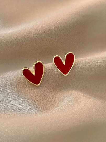 1 Pair Vintage Minimalist Drip Oil Heart Stud Earrings