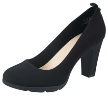 Women's Pumps Closed Round Toe Block Chunky High Heels 3 Inch Office Work Wedding Evening Shoes - 黑布 - 查看 1