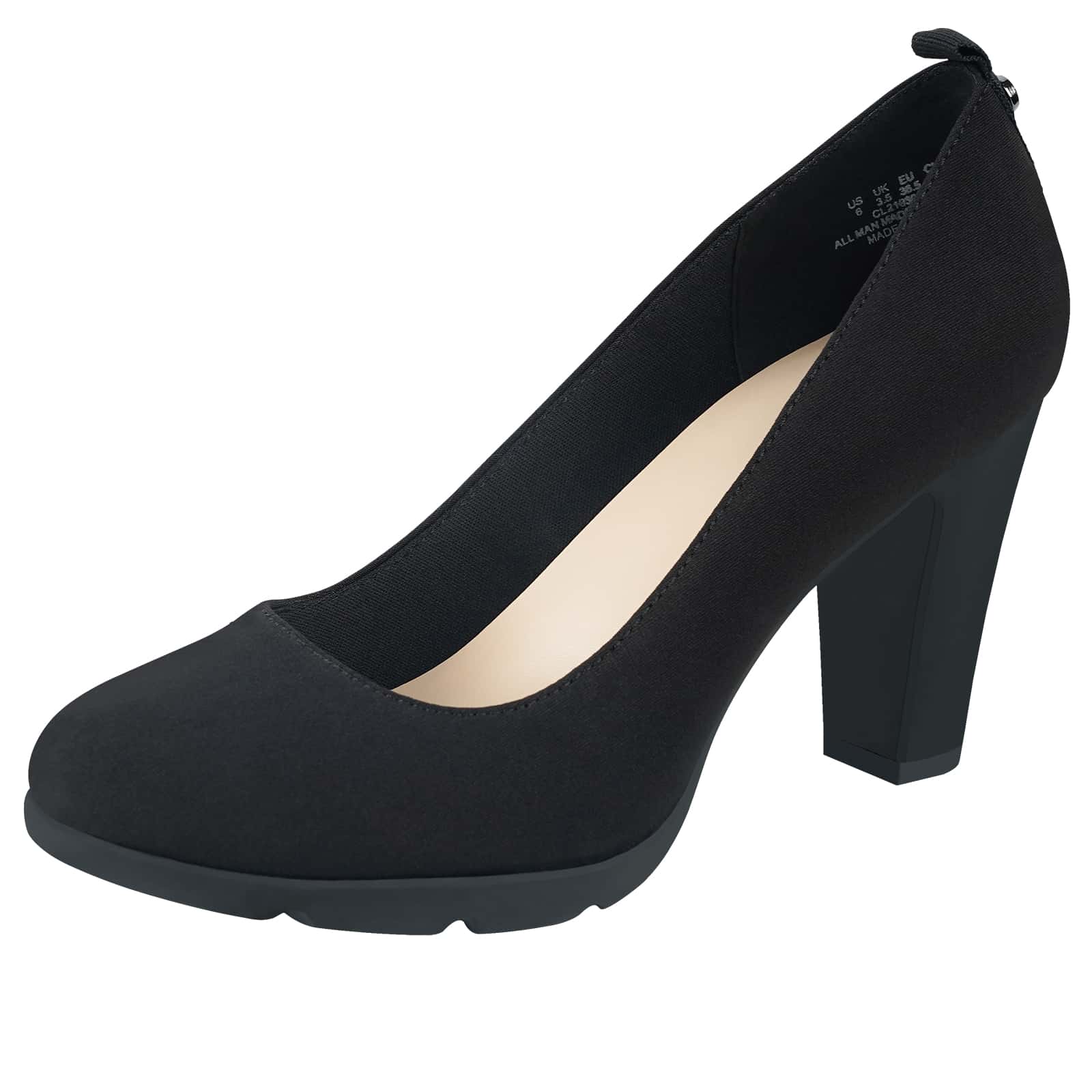 Women's Pumps Closed Round Toe Block Chunky High Heels 3 Inch Office Work Wedding Evening Shoes - 黑布 - 查看 1