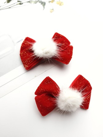 2pcs Girls' Hair Clips, Velvet Lined Gold Striped Christmas Bow, Sweet & Cute Side Clip, Barrette, Gift For Girls