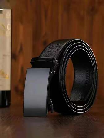 1入組男士簡約風商業皮帶,大氣的PU皮革帶帶自動扣,合適的適用於約會,工作,面試,派對,