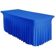 Spandex Table Skirt For Rectangle Table Stretch Tablecloth Washable Table Covers Wrinkle Resistant Fitted Table Skirt For Banquet,Wedding,Party,Restaurant,Events - 寶藍色 - 查看 1
