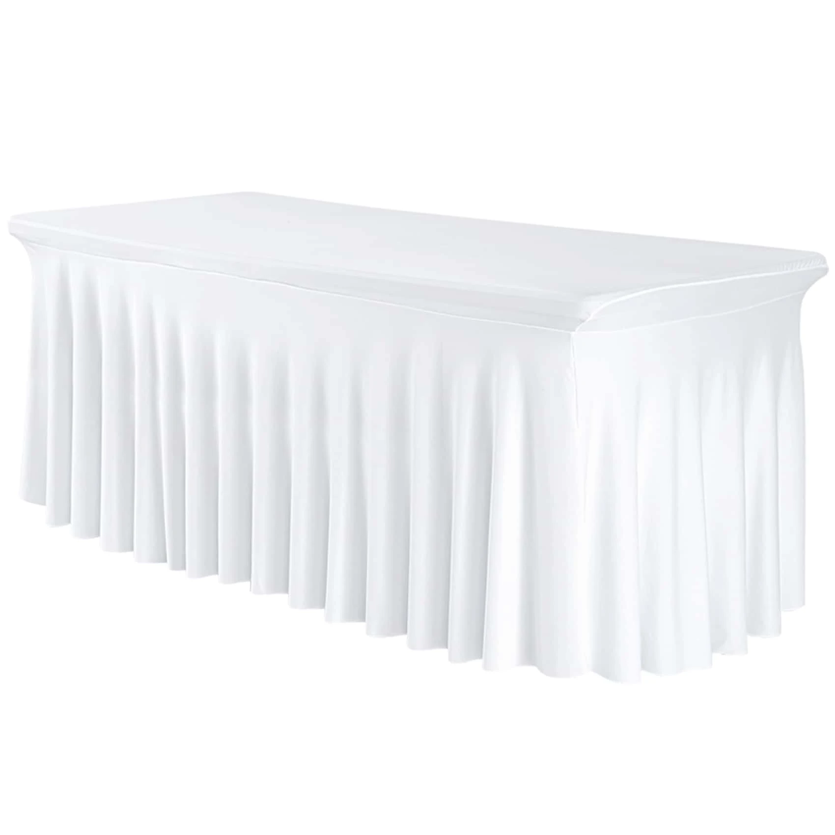 Spandex Table Skirt For Rectangle Table Stretch Tablecloth Washable Table Covers Wrinkle Resistant Fitted Table Skirt For Banquet,Wedding,Party,Restaurant,Events - trắng - Xem 1