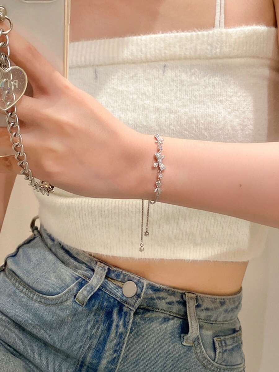 1入組蝴蝶設計抽繩手環 - 銀色 - 查看 1