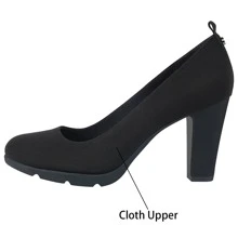 Women's Pumps Closed Round Toe Block Chunky High Heels 3 Inch Office Work Wedding Evening Shoes - 黑布 - 查看 2