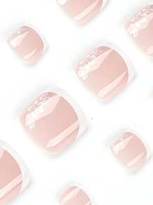 24pcs Short Coffin Shape Minimalist Style Foot False Nails With 1pc Nail File And 1pc Jelly Glue Press On Nails Nail Supplies Toe Nails - Multicolor - View 4