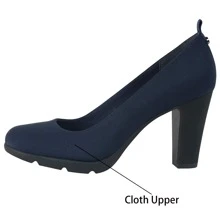 Women's Pumps Closed Round Toe Block Chunky High Heels 3 Inch Office Work Wedding Evening Shoes - hải quân-vải - Xem 2