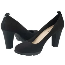Women's Pumps Closed Round Toe Block Chunky High Heels 3 Inch Office Work Wedding Evening Shoes - 黑布 - 查看 5