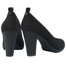 Women's Pumps Closed Round Toe Block Chunky High Heels 3 Inch Office Work Wedding Evening Shoes - 黑布 - 查看 4