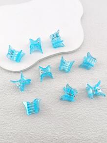 10 件裝女式 Ab 顏色蝴蝶設計塑膠髮夾適合日常使用 - 藍色 - 查看 4