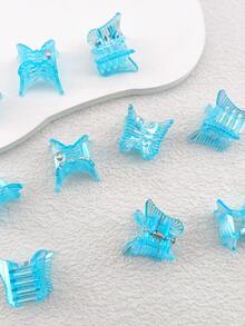 10 件裝女式 Ab 顏色蝴蝶設計塑膠髮夾適合日常使用 - 藍色 - 查看 3