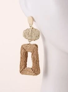 1pair Original Handmade Tropical & Harajuku Style Vacation Earrings , Made Of Paper Rope And Featuring Color Blocking And Geometric Design For Island Getaway And Party. Perfect For Travel And Vacation Outfits. - MultiWarna - View 5