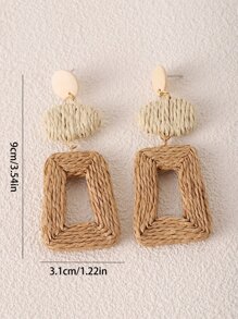 1pair Original Handmade Tropical & Harajuku Style Vacation Earrings , Made Of Paper Rope And Featuring Color Blocking And Geometric Design For Island Getaway And Party. Perfect For Travel And Vacation Outfits. - MultiWarna - View 6