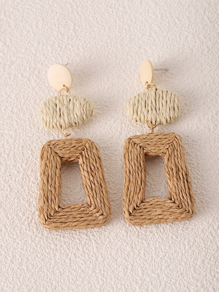 1pair Original Handmade Tropical & Harajuku Style Vacation Earrings , Made Of Paper Rope And Featuring Color Blocking And Geometric Design For Island Getaway And Party. Perfect For Travel And Vacation Outfits. - MultiWarna - View 1