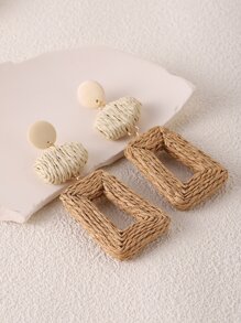 1pair Original Handmade Tropical & Harajuku Style Vacation Earrings , Made Of Paper Rope And Featuring Color Blocking And Geometric Design For Island Getaway And Party. Perfect For Travel And Vacation Outfits. - MultiWarna - View 4