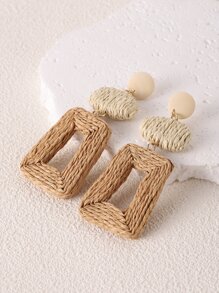 1pair Original Handmade Tropical & Harajuku Style Vacation Earrings , Made Of Paper Rope And Featuring Color Blocking And Geometric Design For Island Getaway And Party. Perfect For Travel And Vacation Outfits. - MultiWarna - View 2