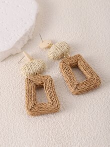1pair Original Handmade Tropical & Harajuku Style Vacation Earrings , Made Of Paper Rope And Featuring Color Blocking And Geometric Design For Island Getaway And Party. Perfect For Travel And Vacation Outfits. - MultiWarna - View 3