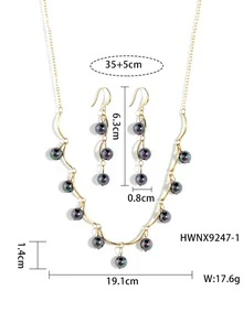 Black Pearl Necklace Earrings Set For Everyday Wear - Black - View 5