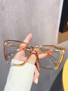 1pc Cat Eye Oversized Everyday Casual Non-Prescription Glasses - Champagne - View 3