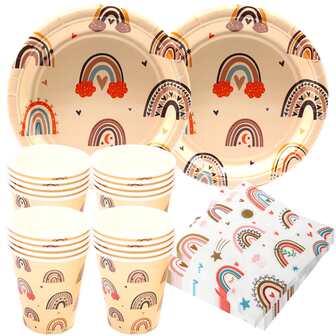 波西m亞彩虹生日派對裝飾用品,波西m亞彩虹紙和餐巾紙,杯子,波西m亞寶寶派對,派對1周歲生日中性派對彩虹生日裝飾20客人