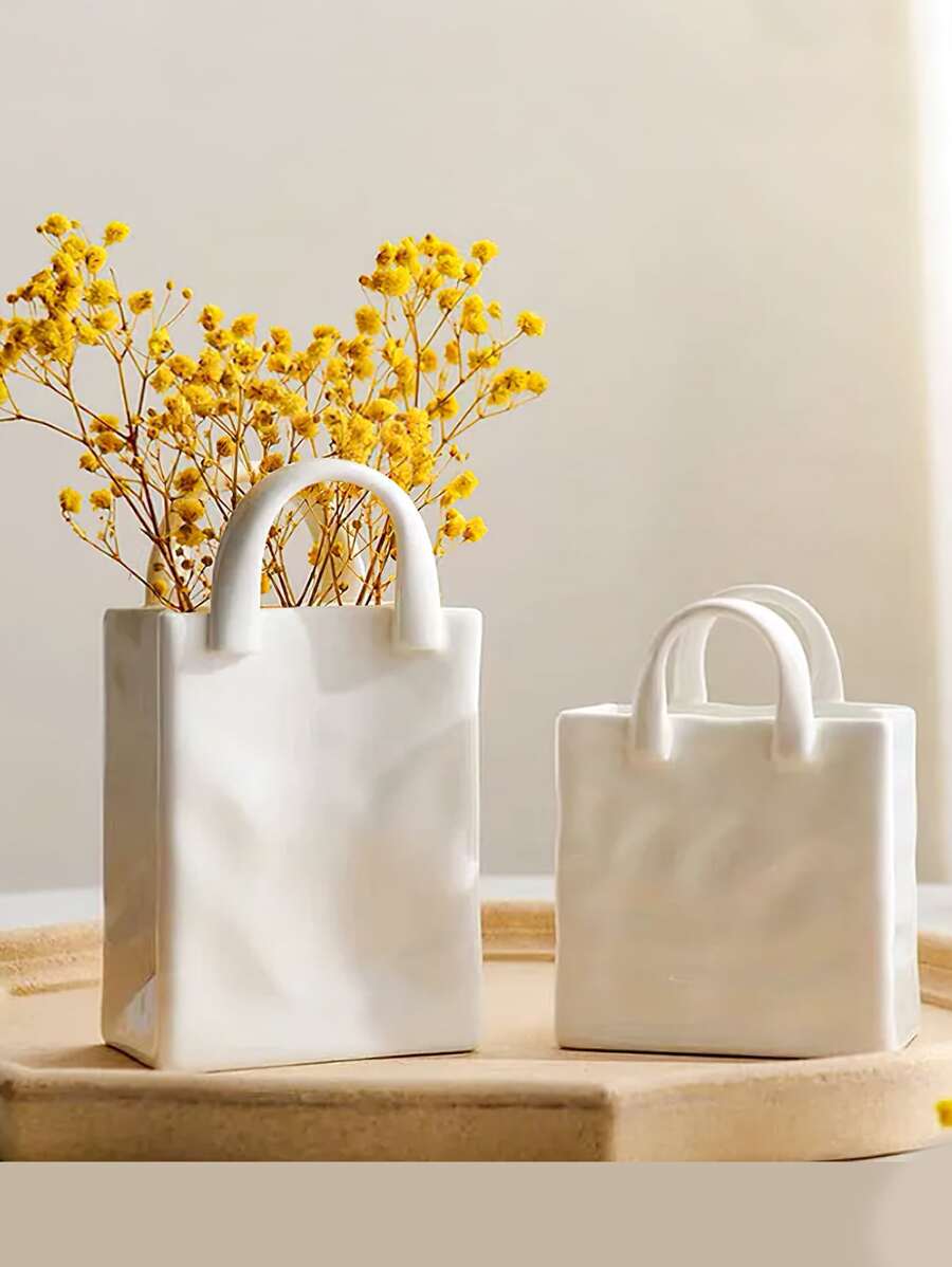 1pc Bag Design Flower Vase, White Flower Wrapping Bag, For Home Decor,Home Decor,Flower Vase,Centerpiece,Table Decor Room Decor Glass Vase - White - View 1