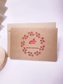 1片的信封帶激光雕刻鏤空牛皮紙紅色的事件內側聖誕假期聖誕賀卡 - 紅色 - 查看 1