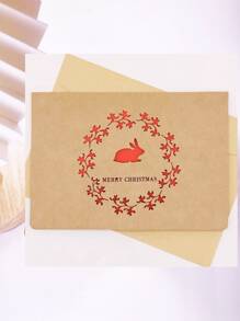 1片的信封帶激光雕刻鏤空牛皮紙紅色的事件內側聖誕假期聖誕賀卡 - 紅色 - 查看 2