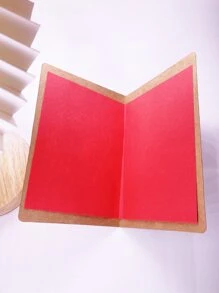 1片的信封帶激光雕刻鏤空牛皮紙紅色的事件內側聖誕假期聖誕賀卡 - 紅色 - 查看 3