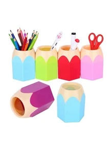 5入組/套鉛筆形筆筒桌子收納杯子卡通文具架創意化妝工具收納合適和辦公室裝飾用品(鉛筆和眼鏡不包含,隨機顏色)