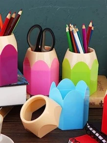 5入組/套鉛筆形筆筒桌子收納杯子卡通文具架創意化妝工具收納合適和辦公室裝飾用品(鉛筆和眼鏡不包含,隨機顏色)