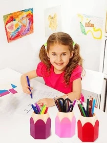 5入組/套鉛筆形筆筒桌子收納杯子卡通文具架創意化妝工具收納合適和辦公室裝飾用品(鉛筆和眼鏡不包含,隨機顏色)