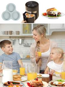 1 khuôn bánh silicon tròn 3 lỗ, khuôn làm bánh mì, bánh mousse, bánh ngọt, thạch, bánh pudding, bánh quy tự làm, dùng để làm bánh hamburger, trứng, nướng pizza tại nhà, dụng cụ nướng đa năng - Xám - Xem 6