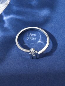 1 chiếc nhẫn có thể điều chỉnh được thiết kế chữ M đơn giản và phong cách đính đá Zirconia, quà tặng trang trí dành cho nữ - Bạc - Xem 4