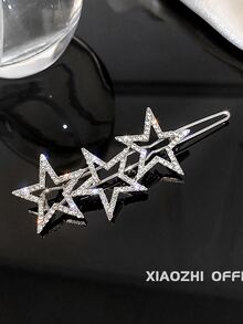 1個女士五角星鑲鑽髮夾瀏海bb夾 - 銀色 - 查看 4