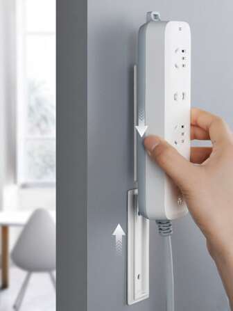 1入組自粘壁掛式電源板&燈芯絨收納不附帶鑽孔,適用於插頭支架燈芯絨家庭辦公室