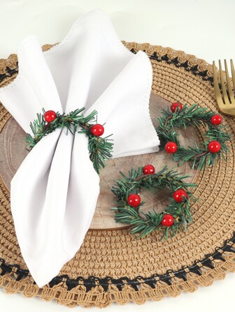 6入組綠草編織紅色水果餐巾環，適合天然野餐露營酒店農舍家庭、節日慶典、婚禮派對、生日宴會餐桌裝飾等。