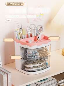 1個旋轉透明多功能桌面收納盒,設有隔間,適用於辦公室和學生 - 藍色 - 查看 5