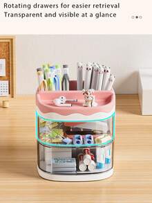 1個旋轉透明多功能桌面收納盒,設有隔間,適用於辦公室和學生 - 藍色 - 查看 8