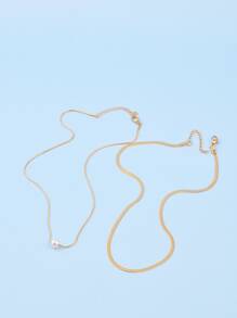 2pcs/Set Fashion Faux Pearl Decor Chain Necklace For Women For Daily Decoration - Yellow Gold - View 3