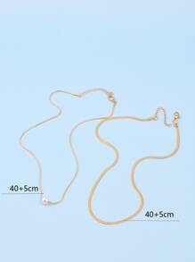 2pcs/Set Fashion Faux Pearl Decor Chain Necklace For Women For Daily Decoration - Yellow Gold - View 4