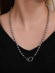 1入組極簡高端不銹鋼圓珠鏈條樣式項鍊適用於女士個性化禮品適用於女士約會 - 銀色 - 查看 1