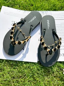 女士水鑽裝飾人字拖,魅力四射人字拖 - 黑色 - 查看 4