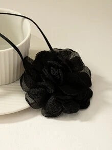 1入組時尚誇張度假風格織物花頸鏈 - 黑色 - 查看 4