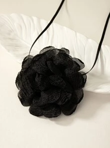 1入組時尚誇張度假風格織物花頸鏈 - 黑色 - 查看 3