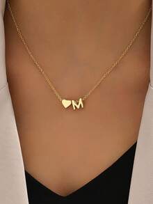 1 chiếc vòng cổ trái tim hình xương đòn 26 chữ cái tiếng Anh đơn giản và thời trang - Vàng - Xem 2