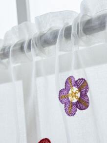 1pc Embroidered Towel Short Curtain With Rainbow Flowers, Artistic Style Window Drapery For Home Decoration