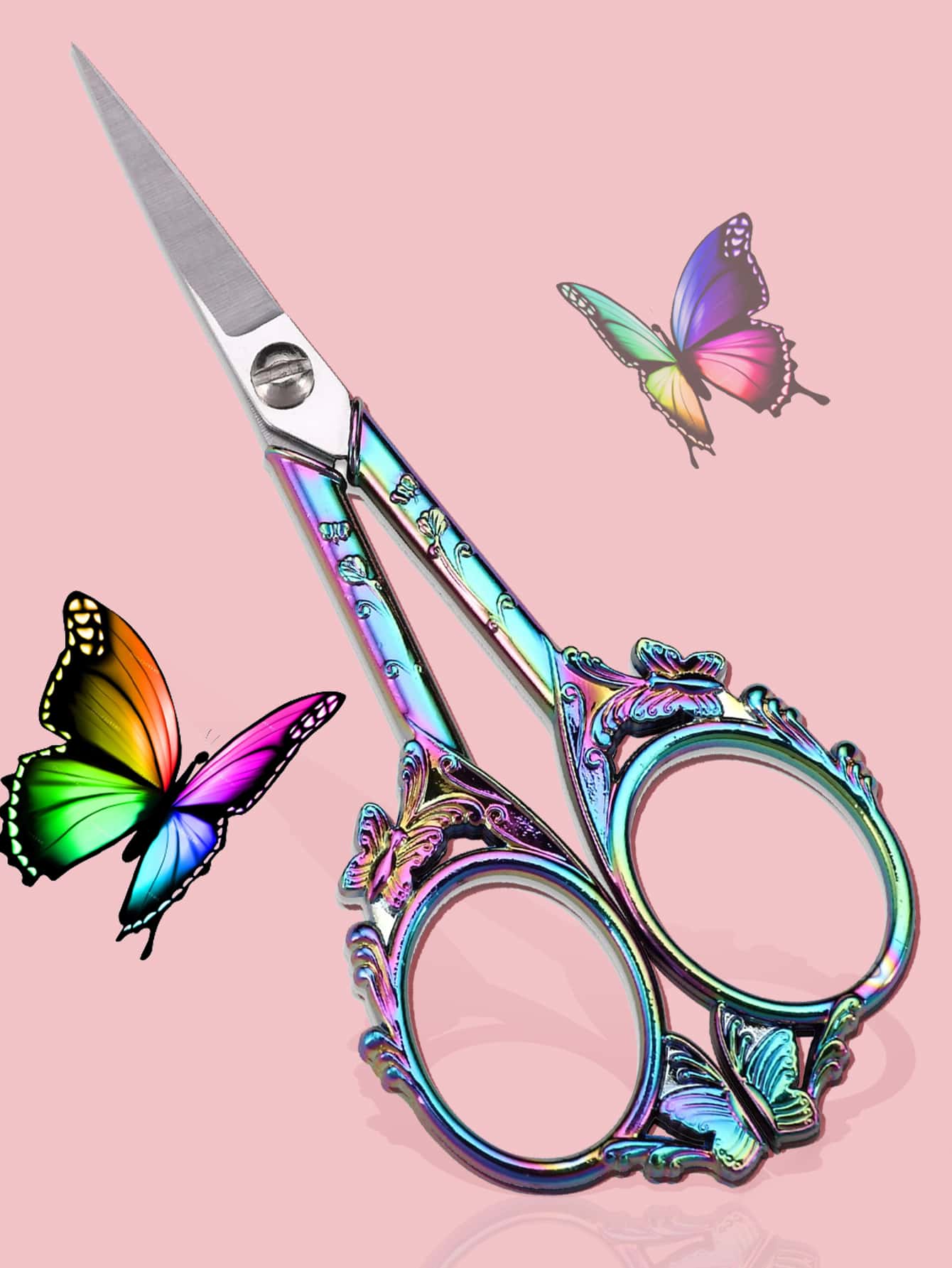 4.7in Butterfly Style Eyebrow Scissors, Small Lash Scissors For Women, Stainless Steel Brow Scissors For Nose Beard Mustache Facial Hair, Craft, Artwork, Needlework Yarn, Handicraft DIY Tool, Thread Snips(Rainbow),Makeup,Cheap,Room Decor,Vanity,Travel,Bedroom,Makeup Accessories