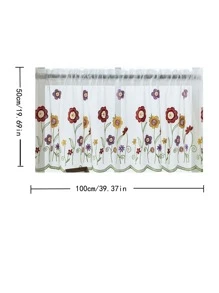 1pc Embroidered Towel Short Curtain With Rainbow Flowers, Artistic Style Window Drapery For Home Decoration